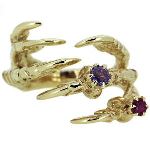 9ct Gold Pigeon Grasp with Mini Rings - Ruby and Sapphire