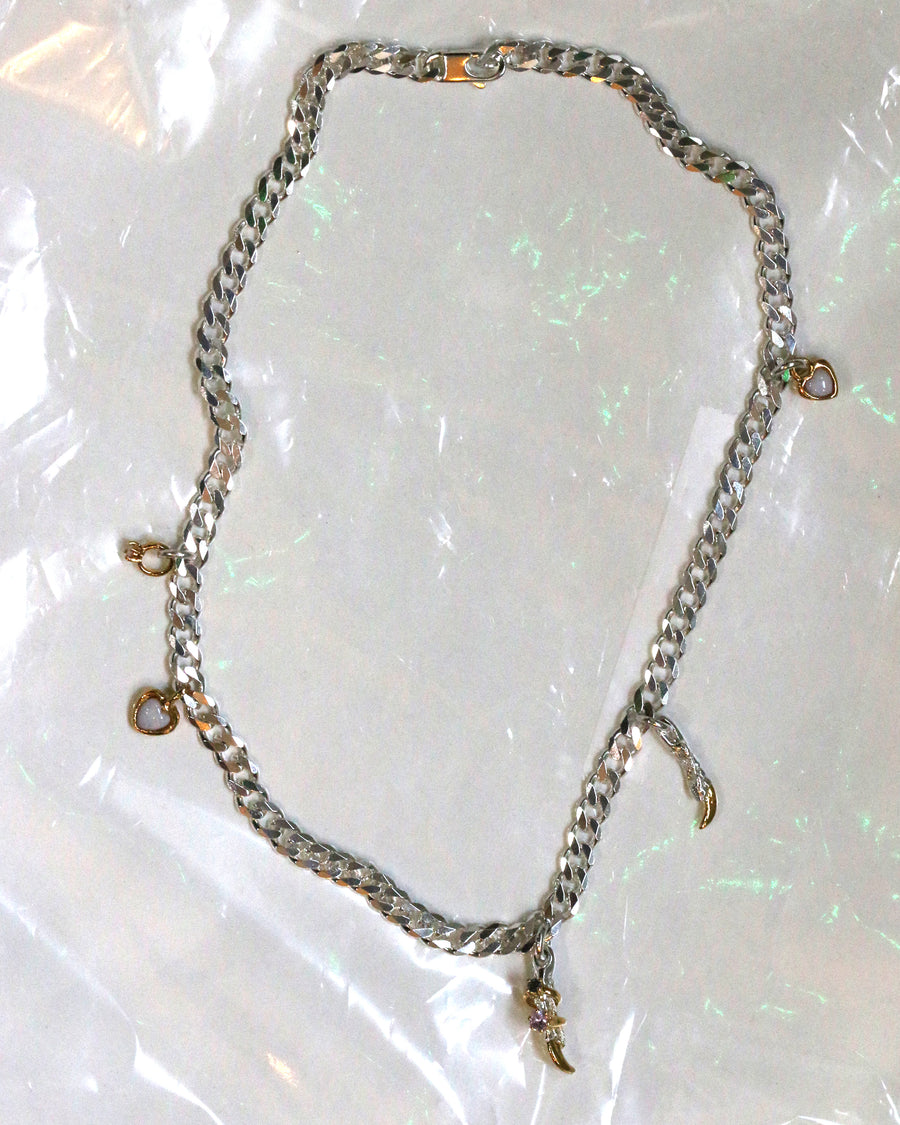 Opal Heart Charm Mythology Necklace - Gold Nails
