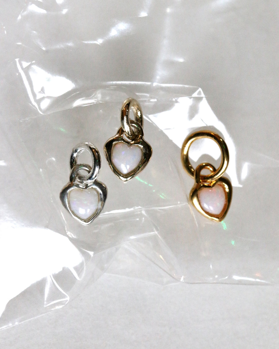 Opal Heart Charm - Silver