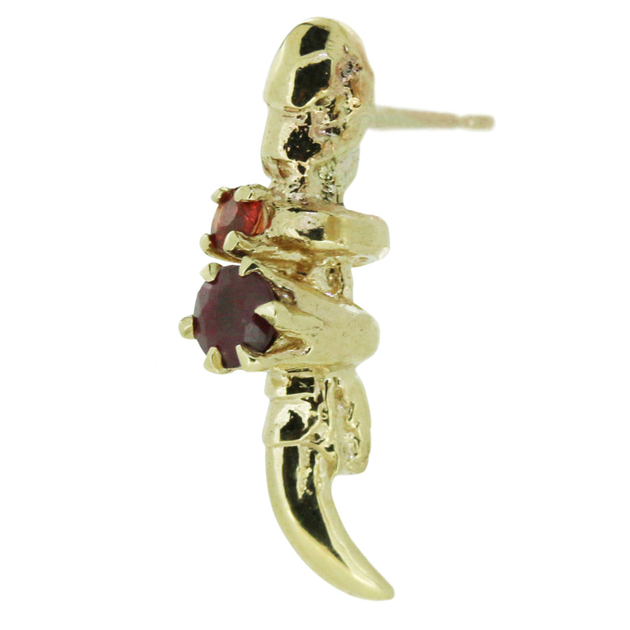 Ruby and Orange Sapphire Claw Stud - 9ct gold