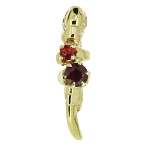 Ruby and Orange Sapphire Claw Stud - 9ct gold