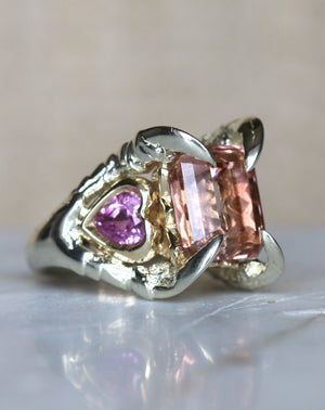 Peach Tourmaline and Pink Sapphire Triptych - resize to J - RESERVED
