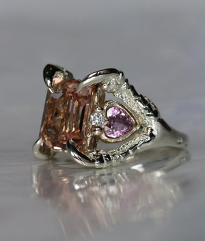Morganite Tourmaline and Pink Sapphire Triptych - size O - SOLD