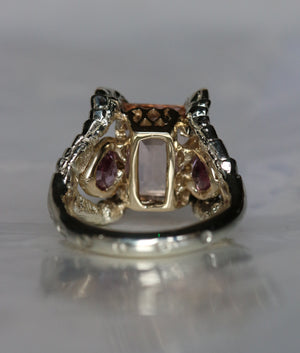 Morganite Tourmaline and Pink Sapphire Triptych - size O - SOLD