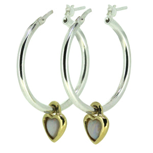 Opal Heart Hoops - Silver and Gold