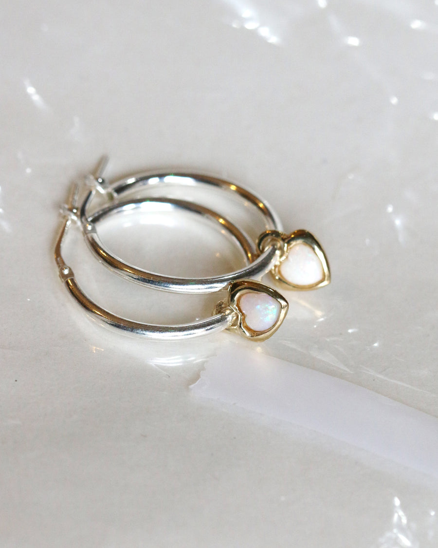 Opal Heart Hoops - Silver and Gold