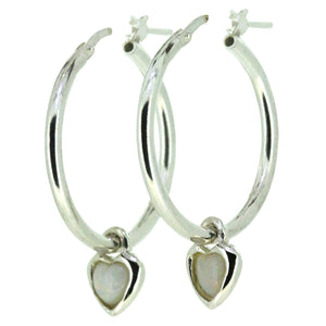 Opal Heart Hoops - Silver