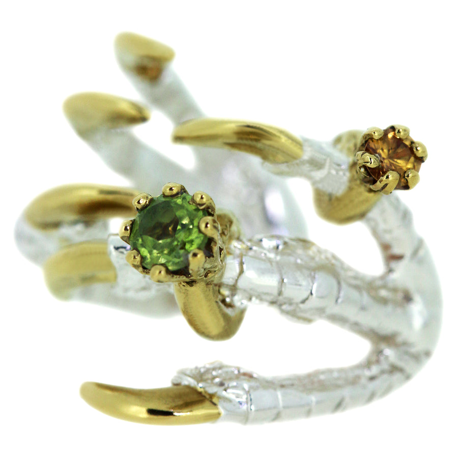 Peridot and Yellow Sapphire - Pigeon Grasp with Mini Rings