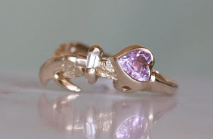 Pink Sapphire Heart and Diamond Mini Rings - Cross Claw - size N