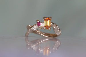 Orange Sapphire and Ruby Mini Ring - Cross Claw - Resize to 'R/S' - RESERVED