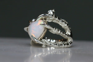 Opal Facetted Love Heart with Two Diamond Warts - White Gold