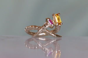 Yellow Sapphire and Ruby Mini Ring - Cross Claw - RESERVED