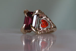 Rhodolite Garnet and Fire Opal Triptych Ring - RESERVED