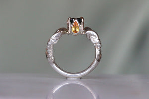 Green Tourmaline, Diamond and Yellow Sapphire - White Gold Mood Ring - RESERVED