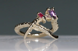 Purple Sapphire and Ruby Mini Rings - size R