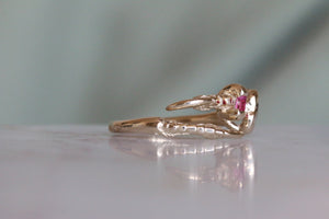 Pink Sapphire Heart and Ruby Baguette Mini Rings - Single Claw - size R