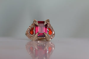 Rhodolite Garnet and Fire Opal Triptych Ring - RESERVED