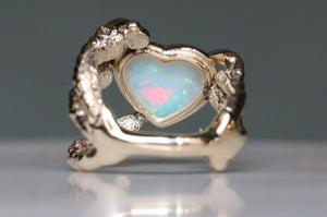 Opal Cabochon Love Heart with a Diamond Wart - size J